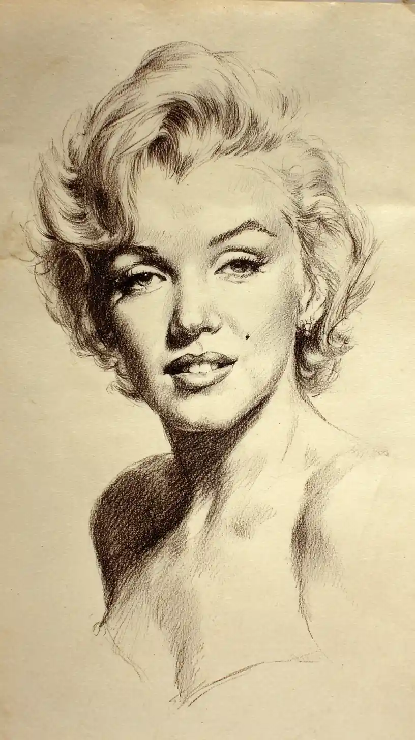 Graphite bust portrait of glamorous woman in vintage pin up style