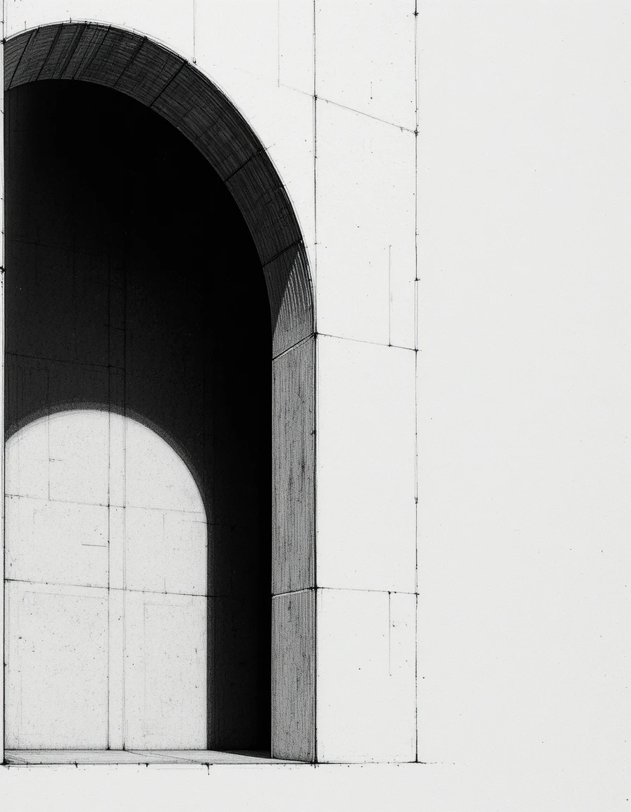 Étude Minimaliste au Crayon d’une Courbe d’Arche Architecturale