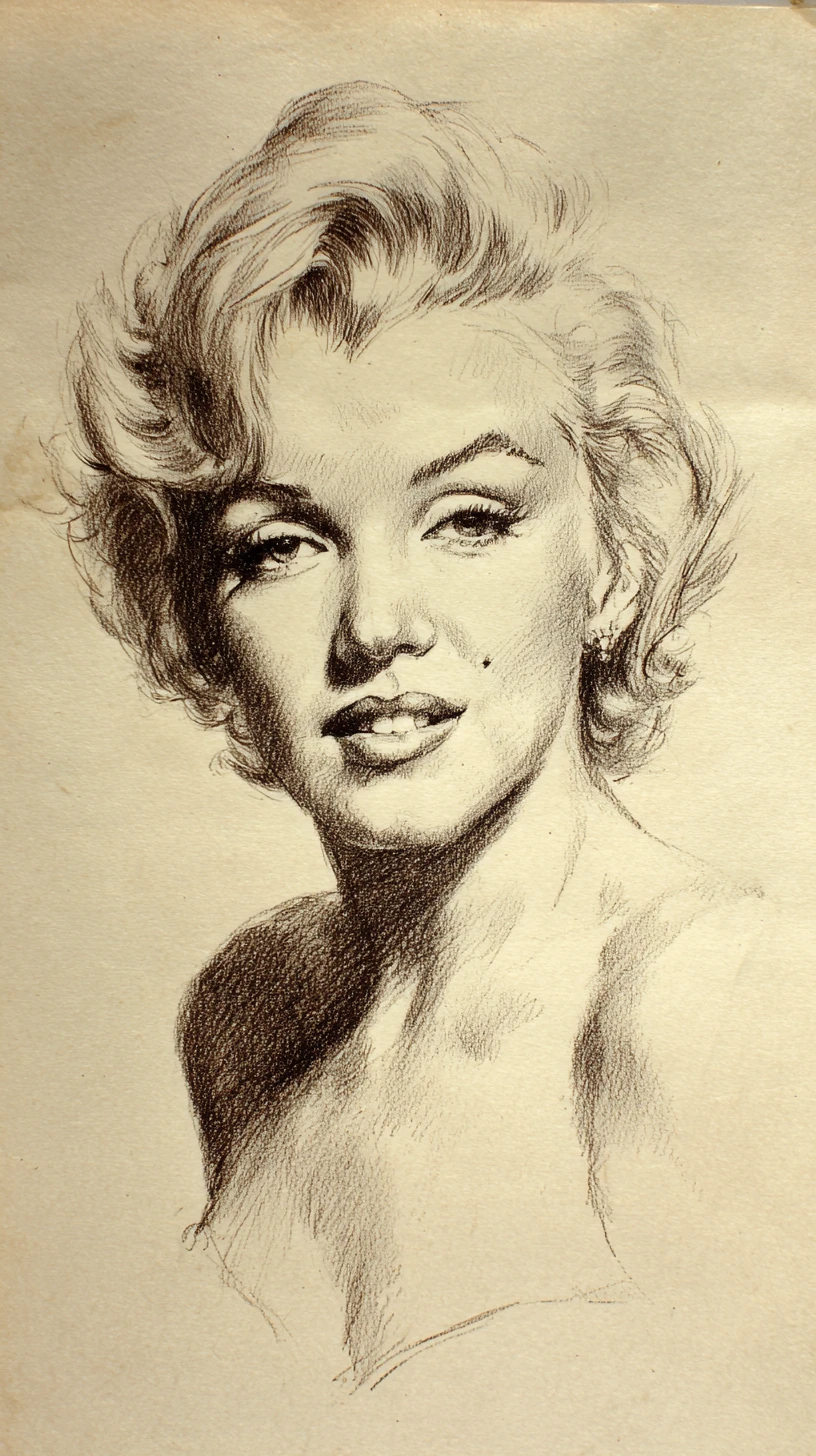 Graphite bust portrait of glamorous woman in vintage pin up style