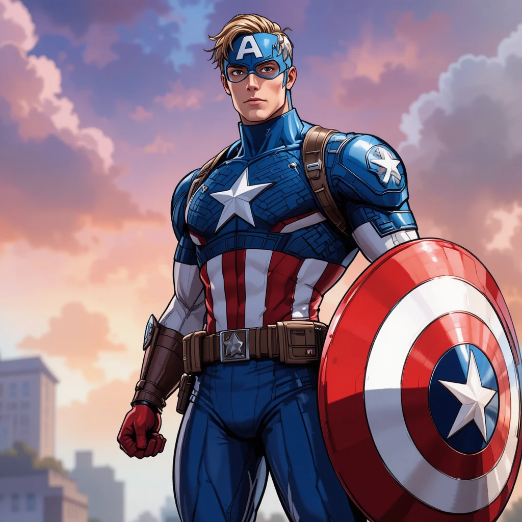 Personagem animado de super-herói americano em estilo inspirado em quadrinhos