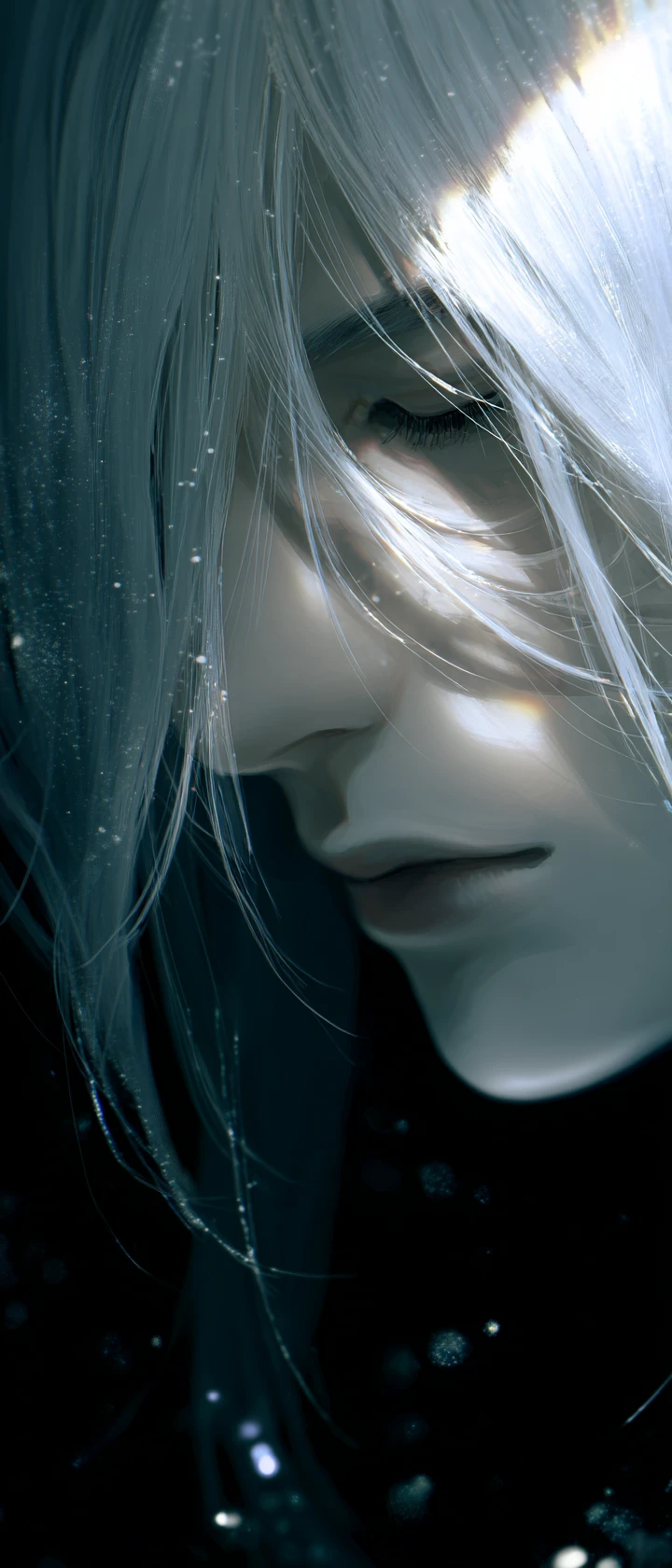 Garçon d’anime mélancolique en portrait de demi‑profil au clair de lune