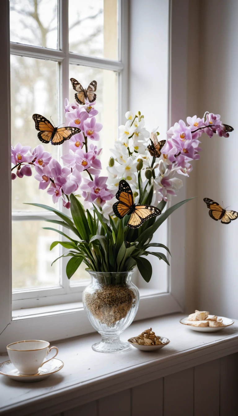 Zauberhafter Geburtstagsblumenstrauß mit Schmetterlingen in Vase