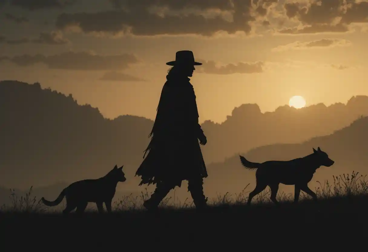 Gato solitário e cão leal caminhando pela noite