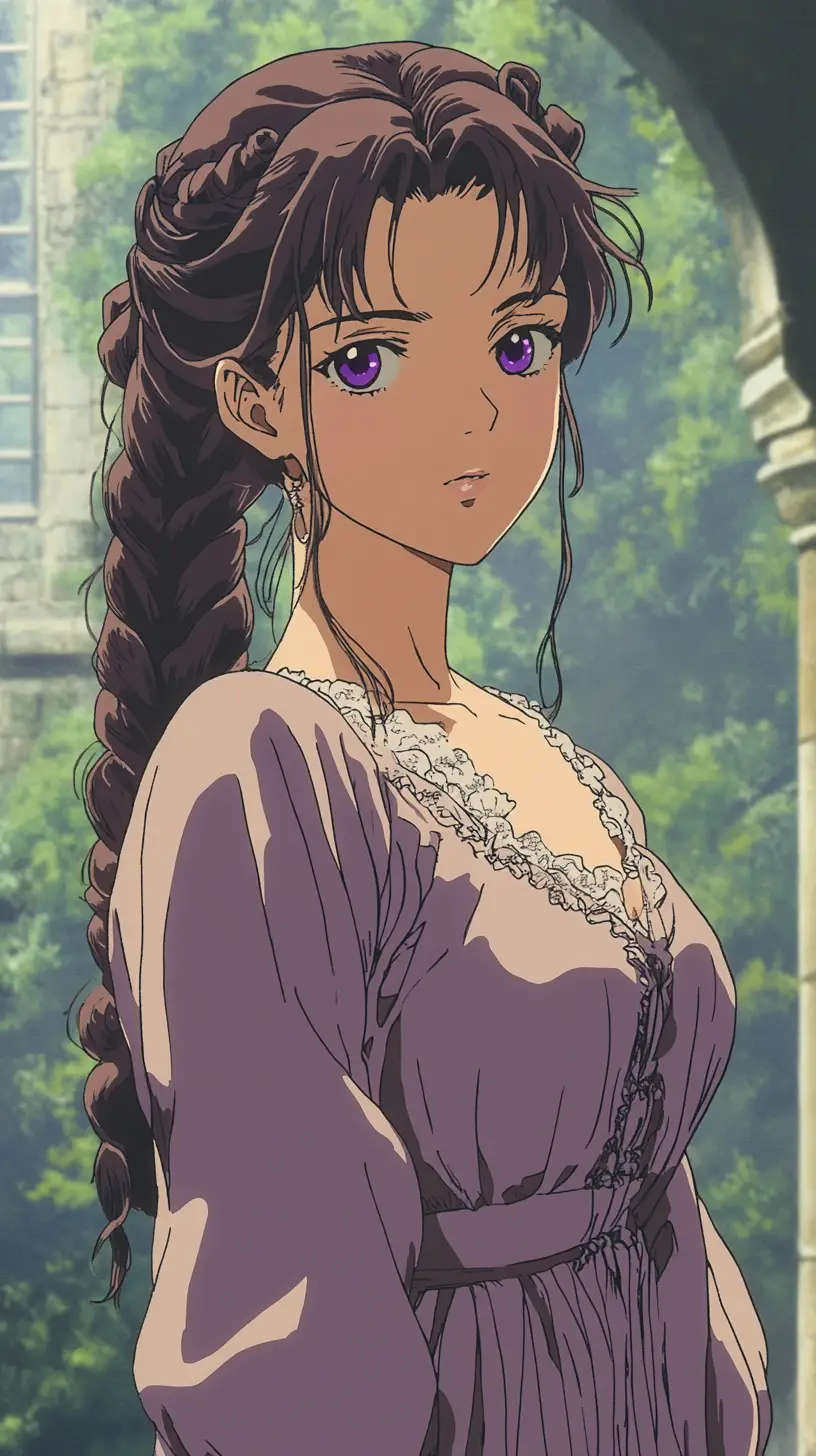穿著長裙、擁有好奇紫色眼神的年輕女子