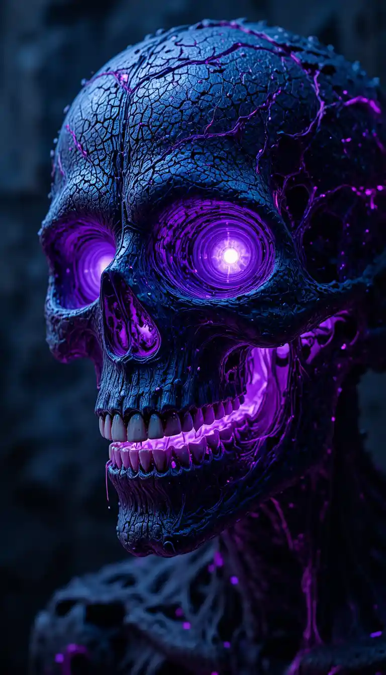 Terrifying Molten Skull With Glowing Lavender Eyes