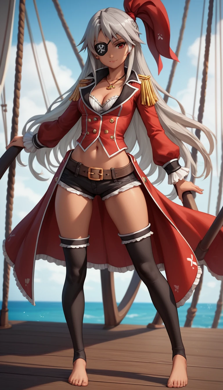 船甲板上的眼罩動漫海盜少女