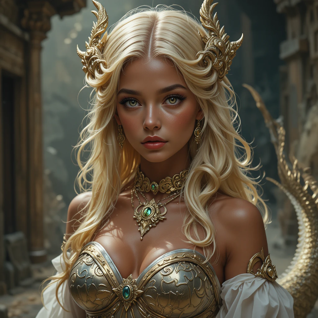 Ragazza dea del destino con corna di drago in stile anime