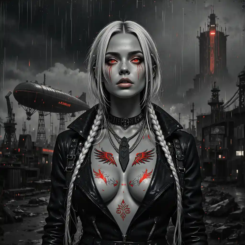 Cyberpunk outlaw woman in glitch noir street portrait