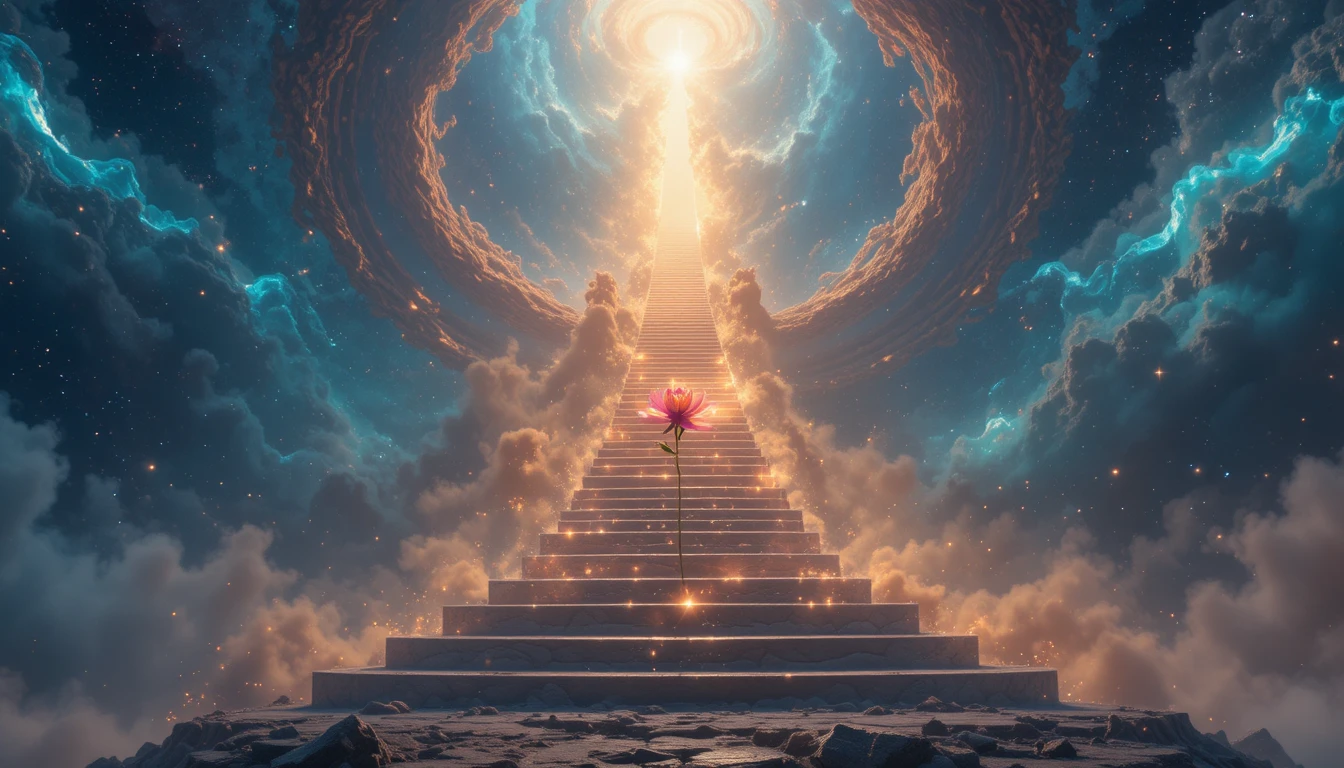 Staircase Of Starlight Rising Into A Cosmic Vortex