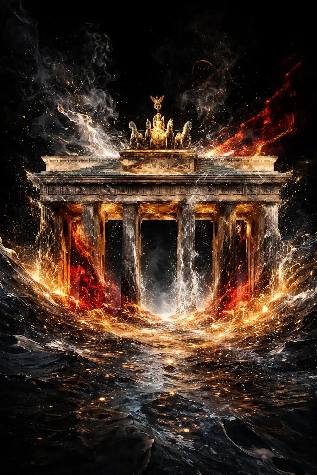 Brandenburg Gate Emerges From Swirling Colored Steam