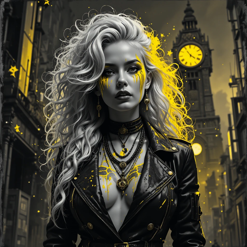 Cyberpunk outlaw woman with neon glitch street art aura
