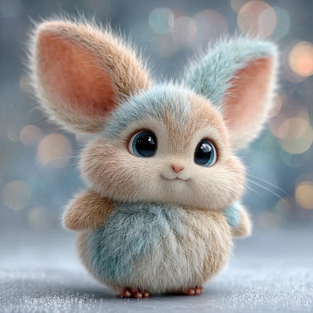 Adorable créature fantastique pastel aux grands yeux scintillants