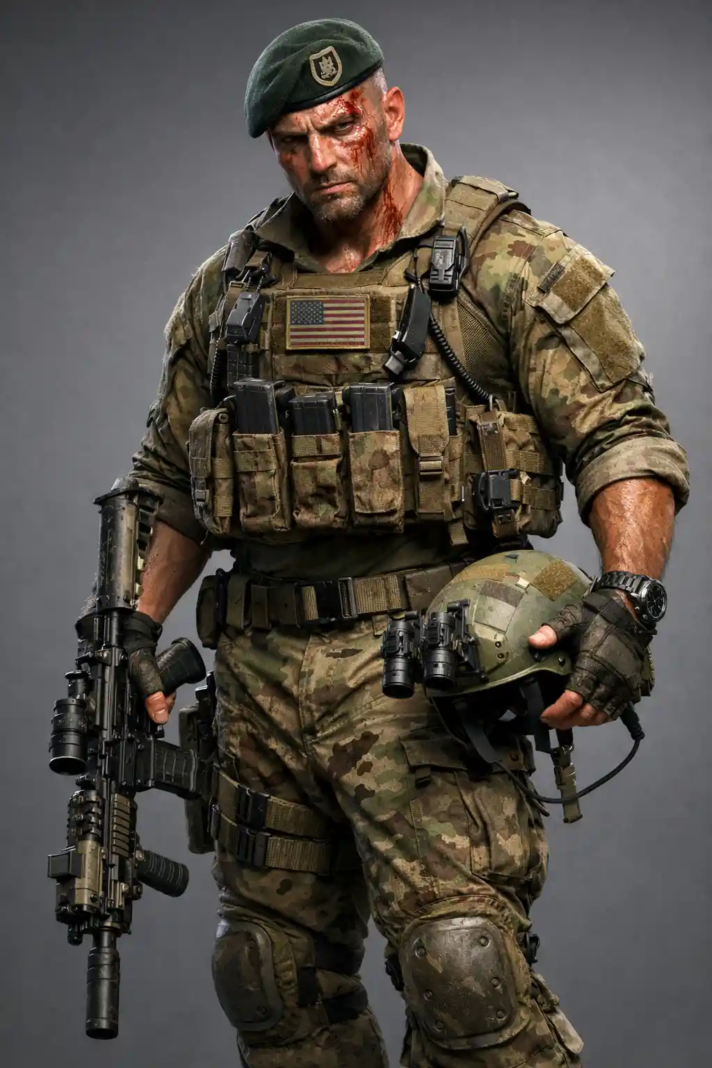 Kampferprobter US-Armysoldat als 3D-Ganzkörper-Rendering