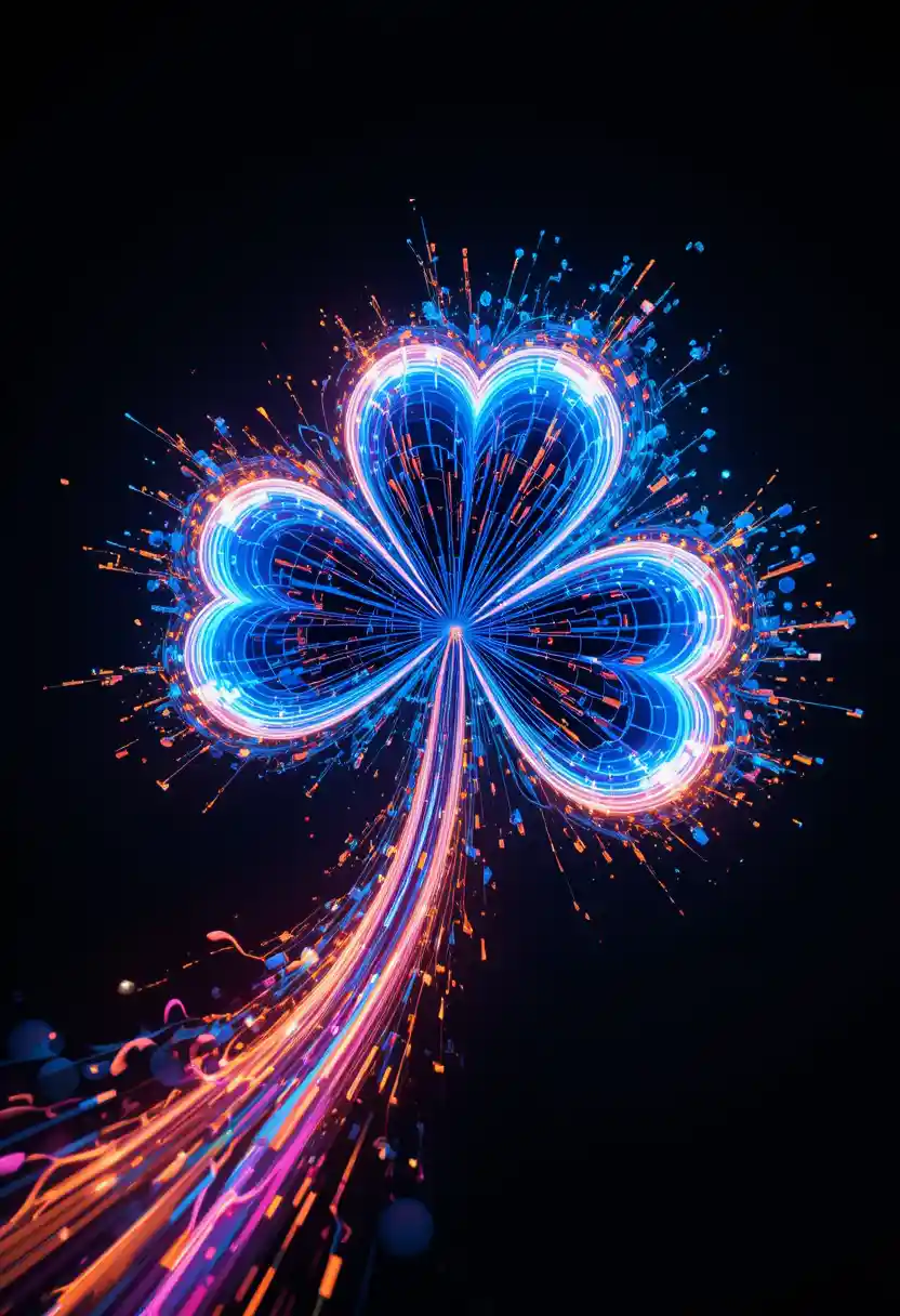 Neon clover illustration with vibrant electric light trails