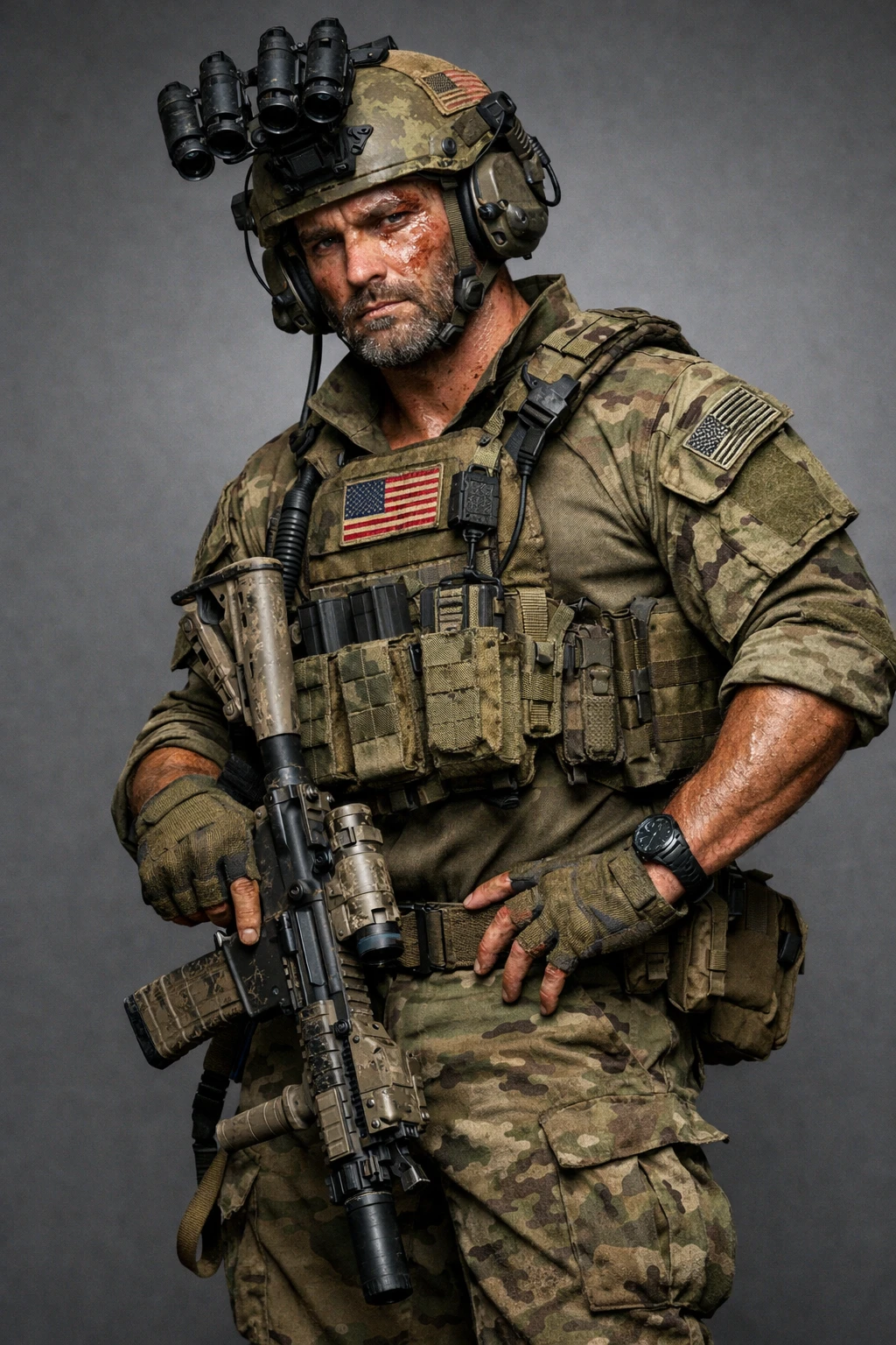 Renderização 3D de corpo inteiro de um Boina Verde do Exército dos EUA cansado