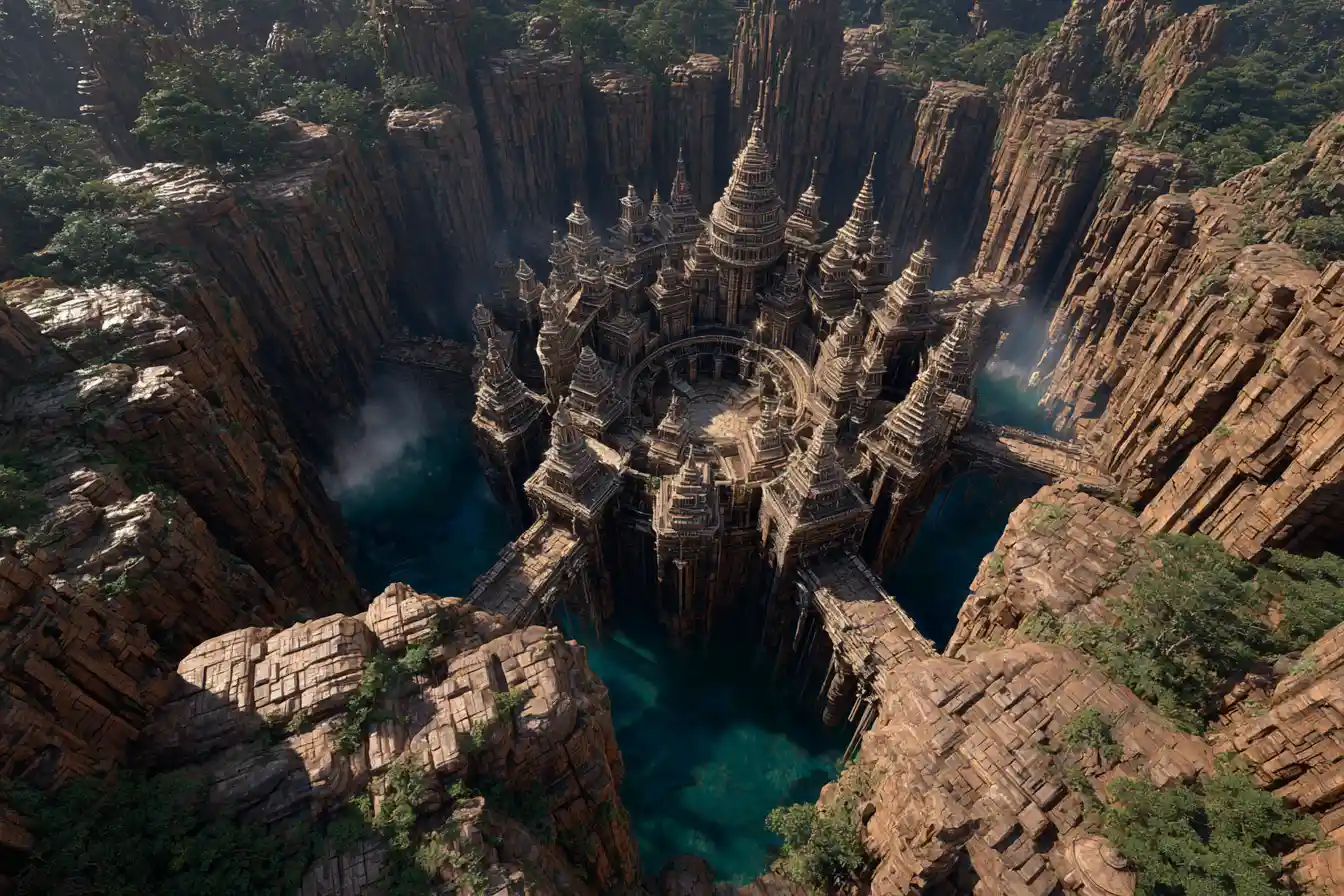 Imponente città dei nani scolpita in una caldera vulcanica