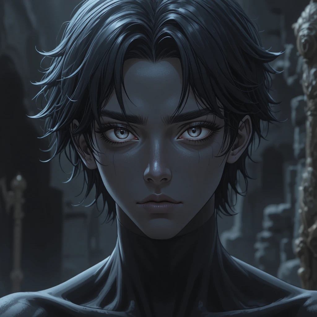 Joven dios de piel oscura en un universo de anime de fantasía