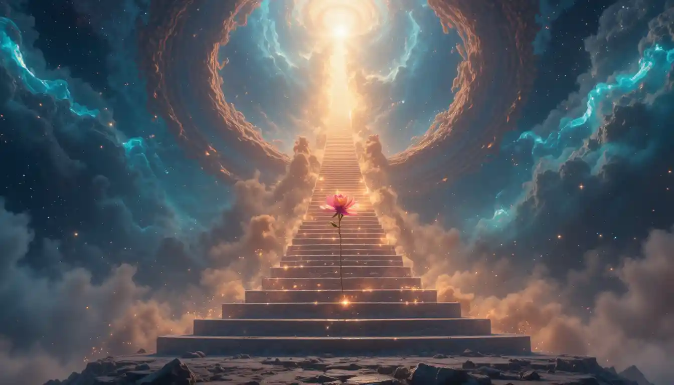 Staircase Of Starlight Rising Into A Cosmic Vortex