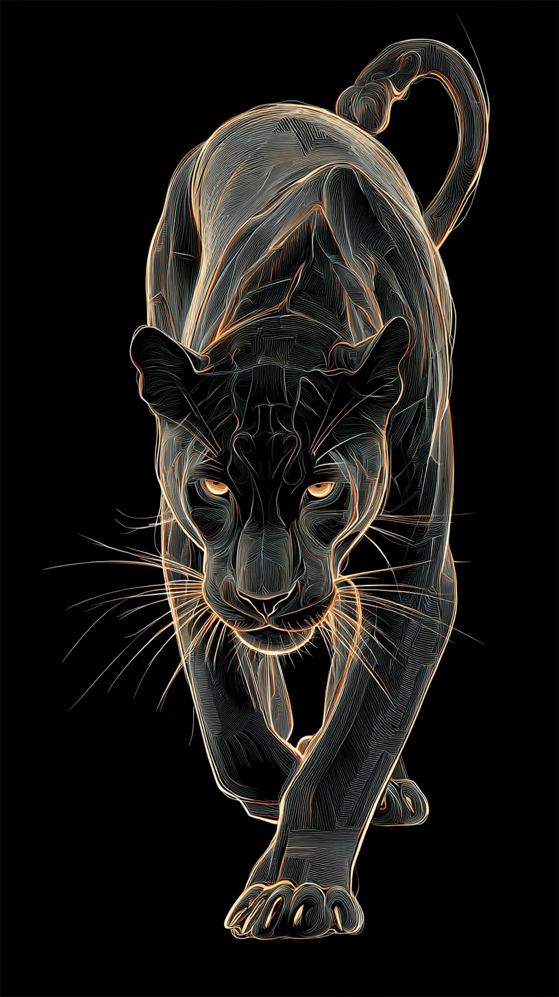 Neonbeleuchteter Panther, der aus einem dunklen, schattenhaften Nichts springt