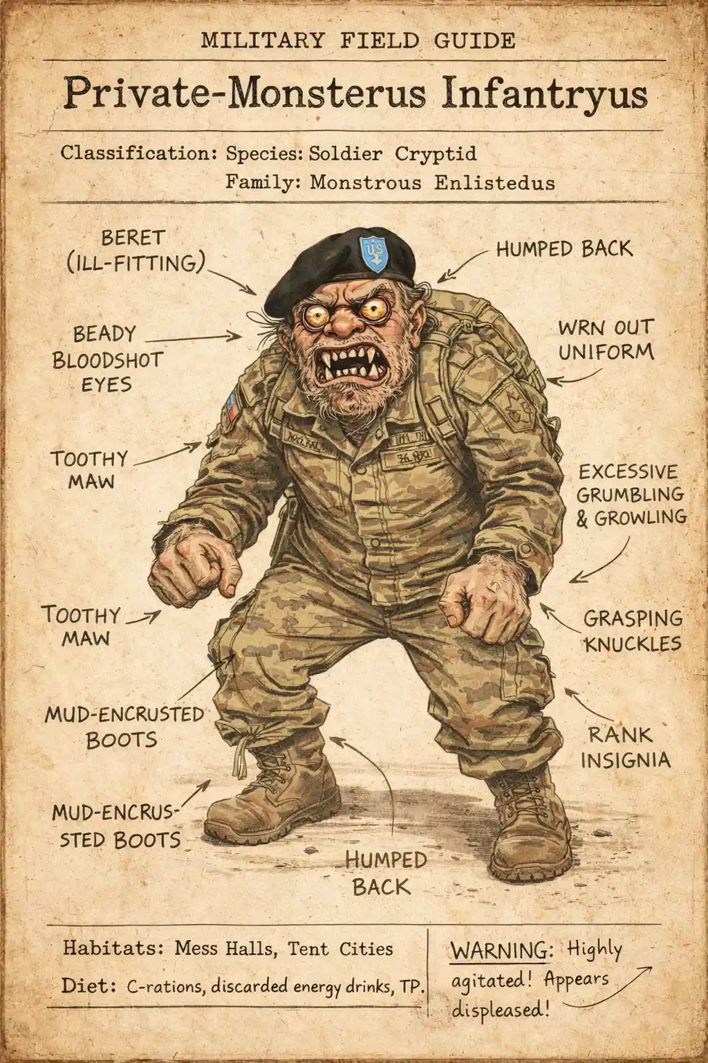幽默軍事神祕生物的復古野外圖鑑