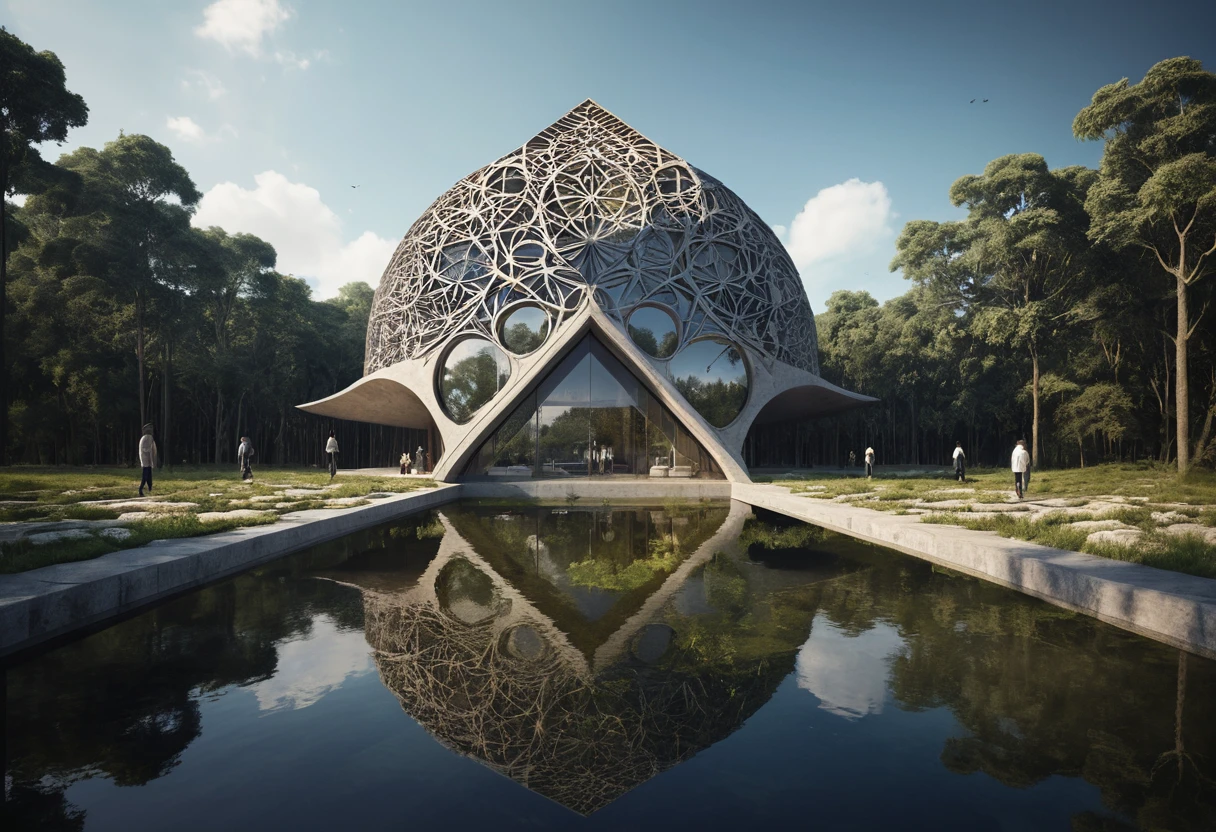 Futuristic bio architecture building in harmonious urban setting