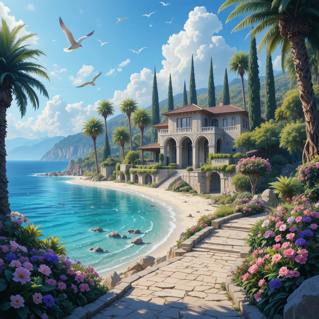 Villa méditerranéenne surplombant une crique et une plage isolées
