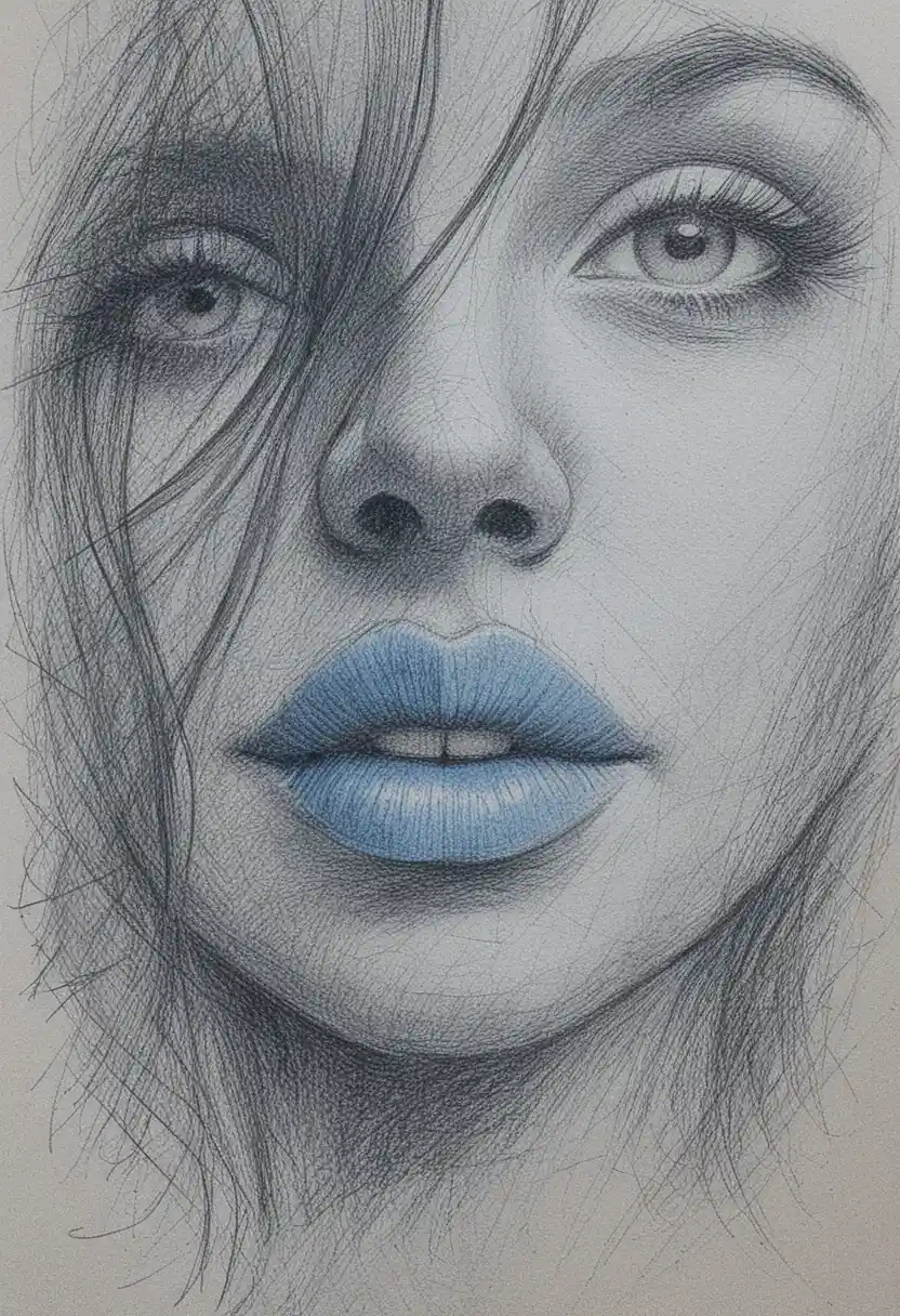 Gros plan au crayon d’une femme au vif œil bleu