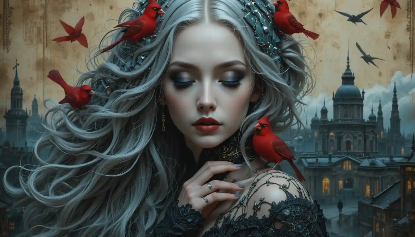 Gothic vampire woman in elegant victorian dress