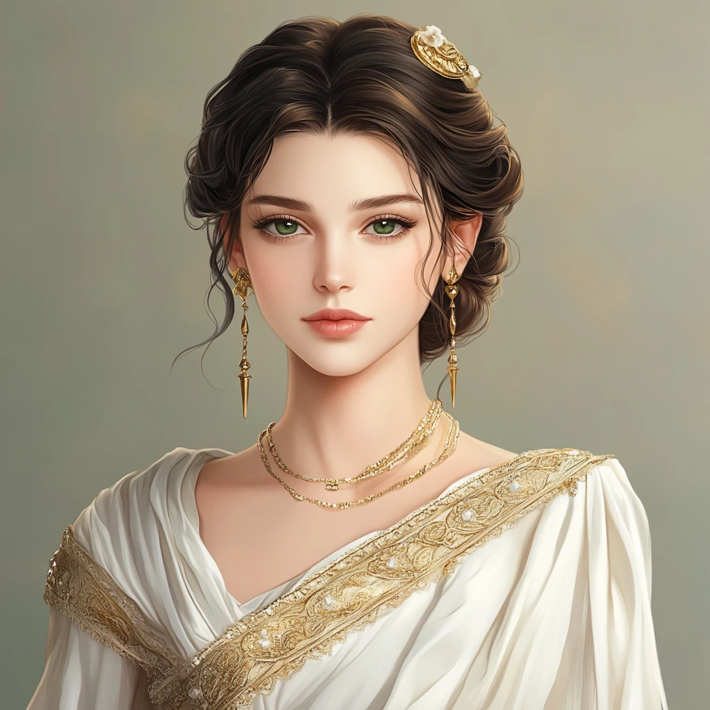 金色髮夾與粉彩光暈的優雅女子人像