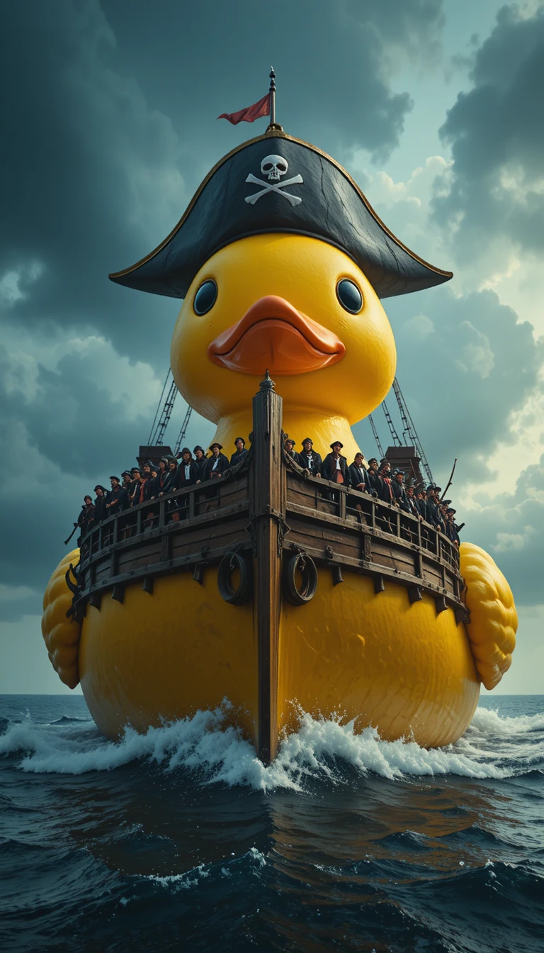 Gigantic Rubber Duck Pirate Ship On A Stormy Sea