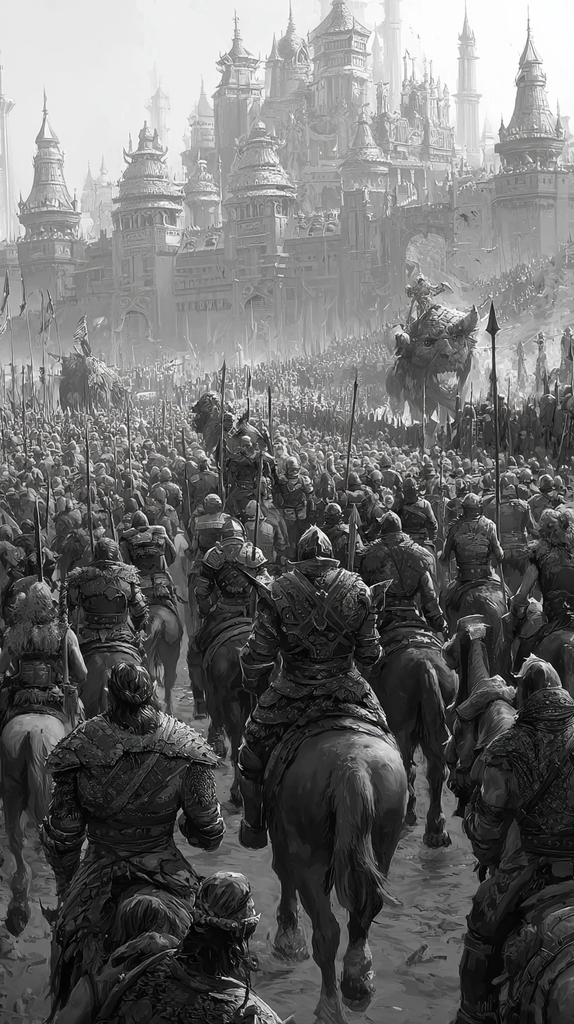Horde d’orcs en marche vers une forteresse médiévale