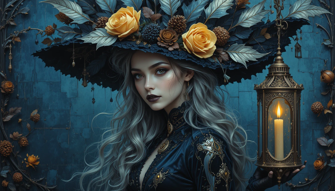 Gothic vampire woman in candlelit victorian portrait