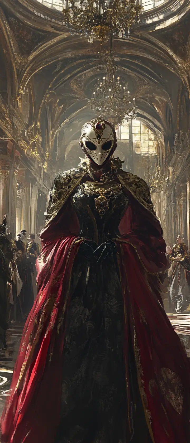 Bal masqué opulent dans la grande salle de bal d’un palais