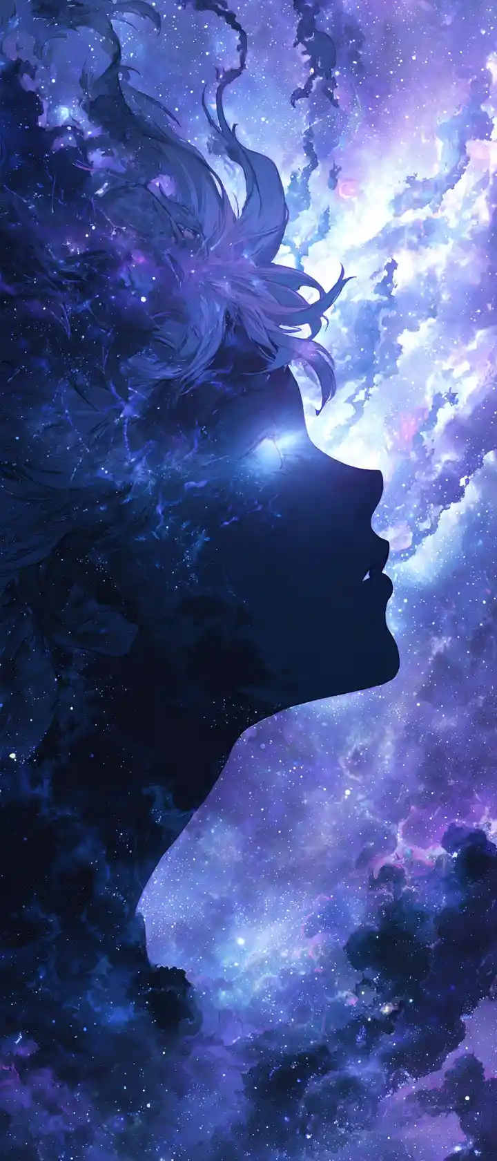 Cosmic Anime Deity Portrait With Nebula Face And Void