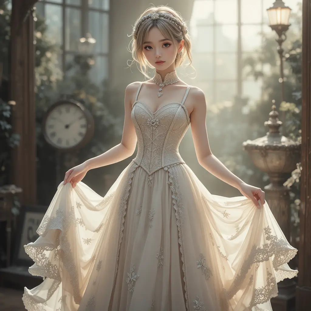 優雅馬甲長禮服與飄逸蕾絲裙的動漫少女