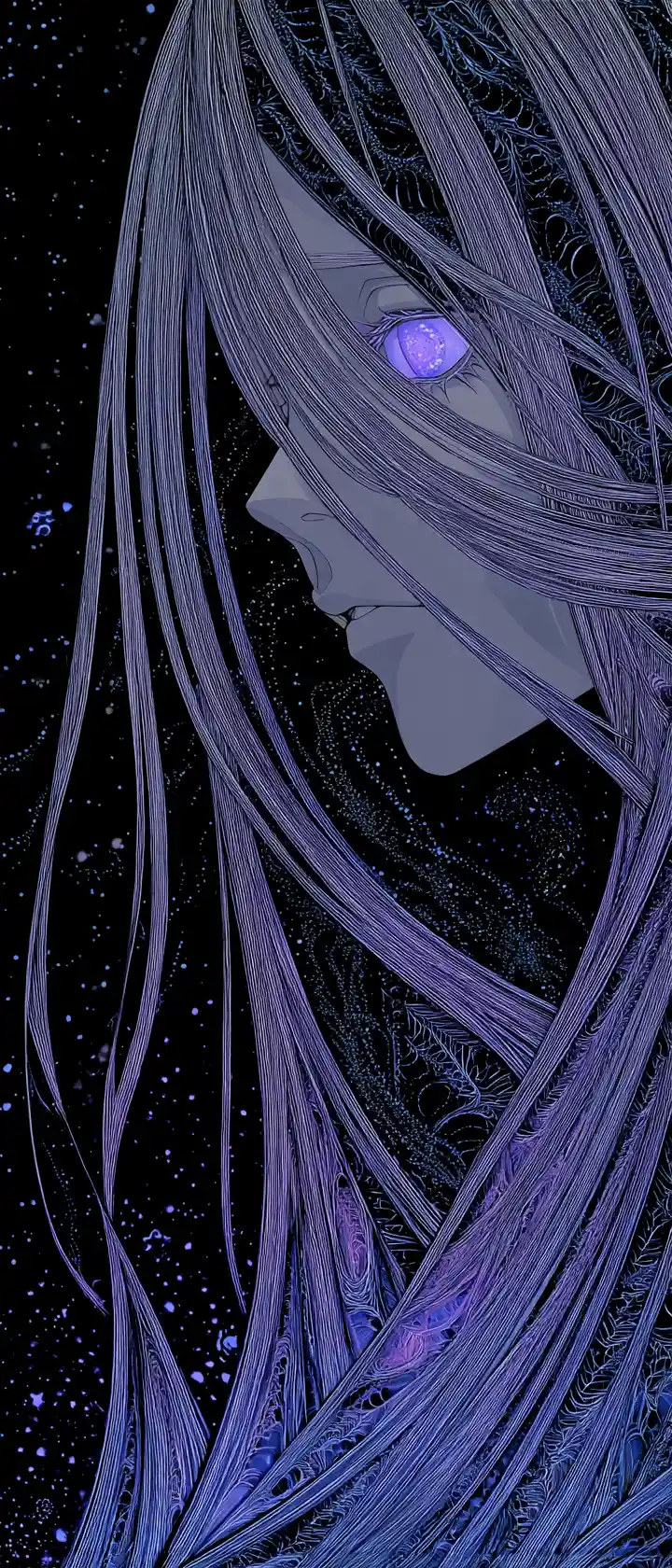 旋繞陰影與星光虛空中的超現實動漫側影