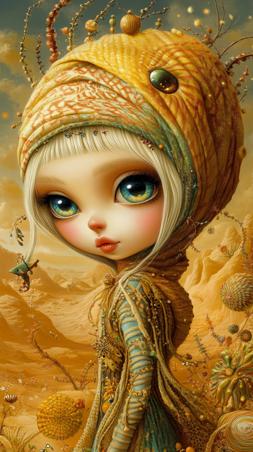 Whimsical Arabian fairy in a surreal desert landscape