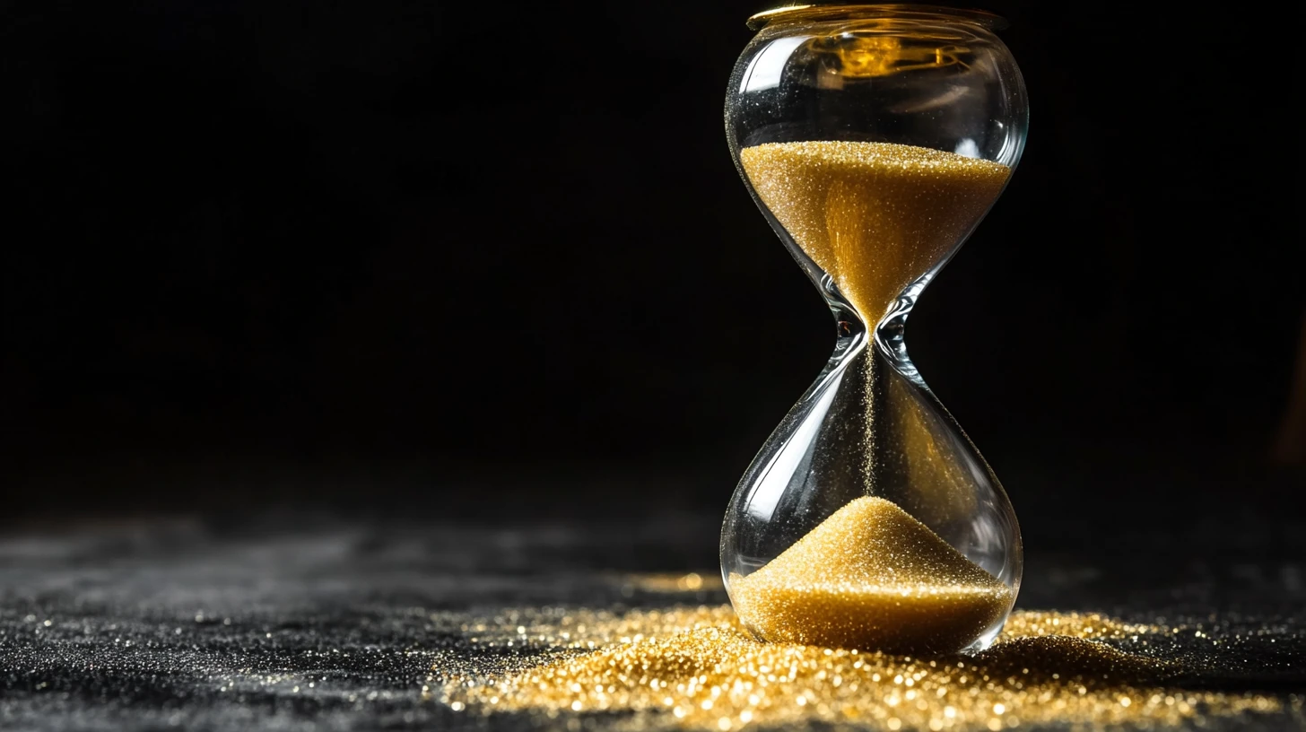 Two hourglasses merging their sand into a single flowing stream