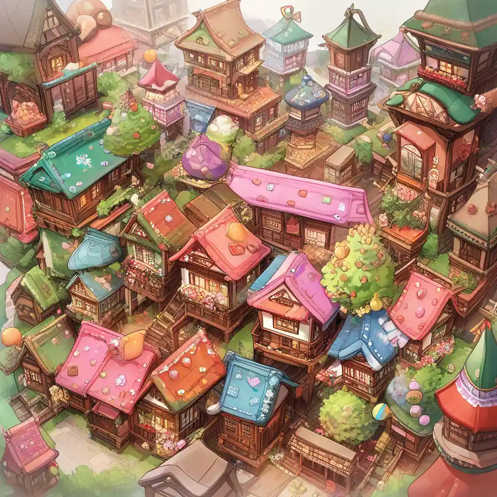 Accogliente villaggio in miniatura in feltro con casette pastello e alberi di lana