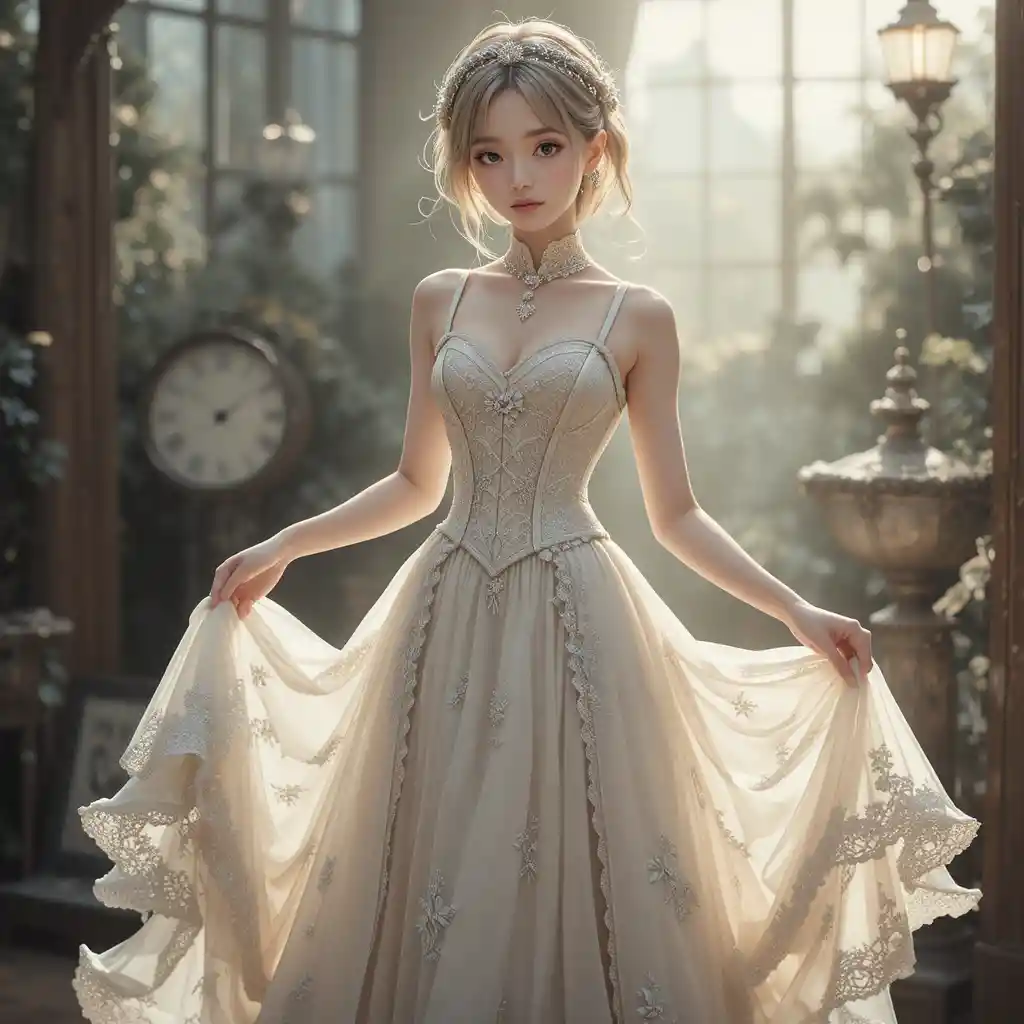 優雅馬甲長禮服與飄逸蕾絲裙的動漫少女