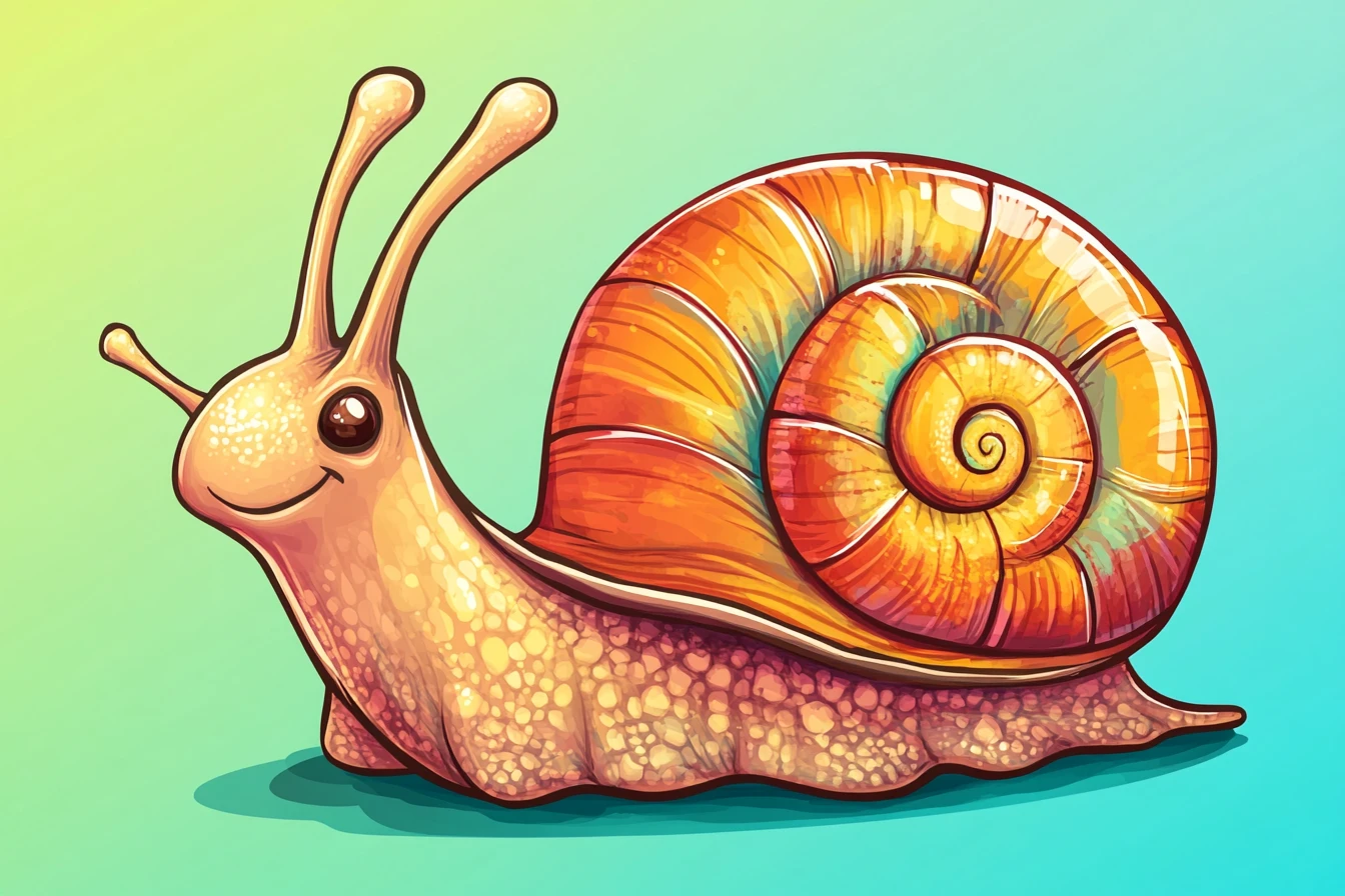 自信たっぷりなツヤツヤ渦巻き殻のカタツムリイラストステッカー