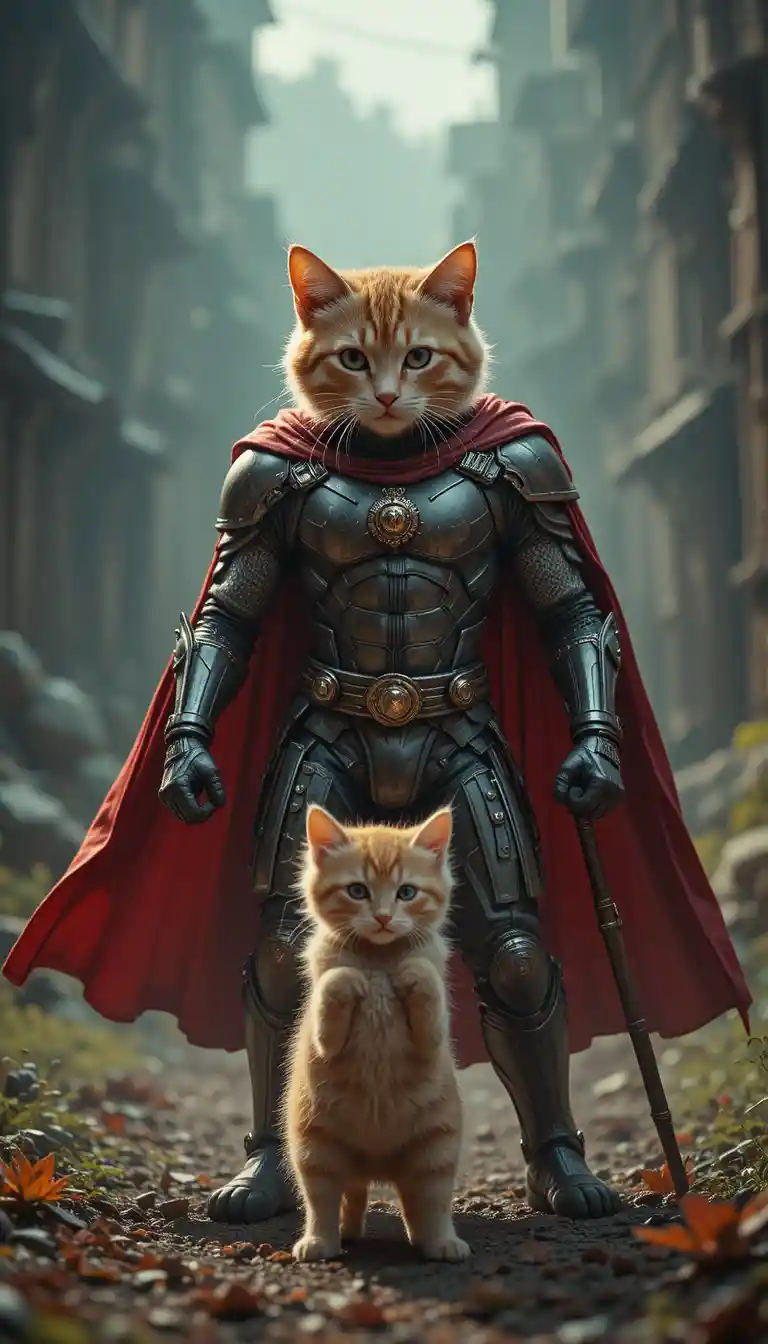 Gato herói protegendo um filhote de um ataque iminente de cachorro
