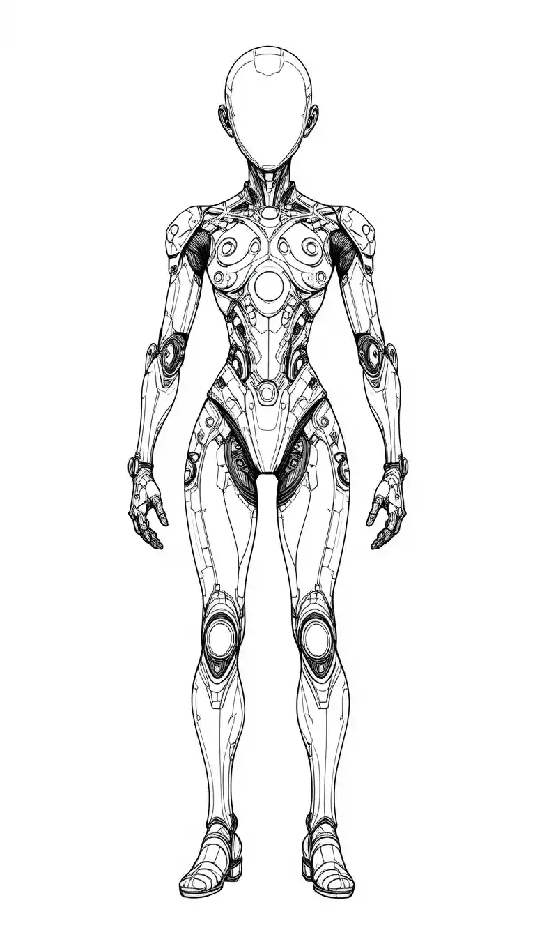 Desenho linear de andróide futurista em fundo branco