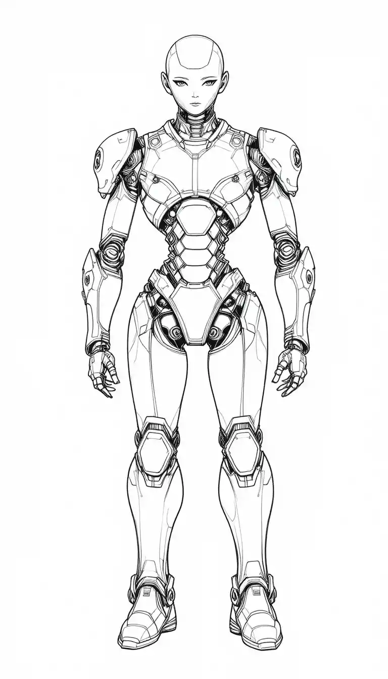 Croquis en pied d’un robot humanoïde sur fond blanc