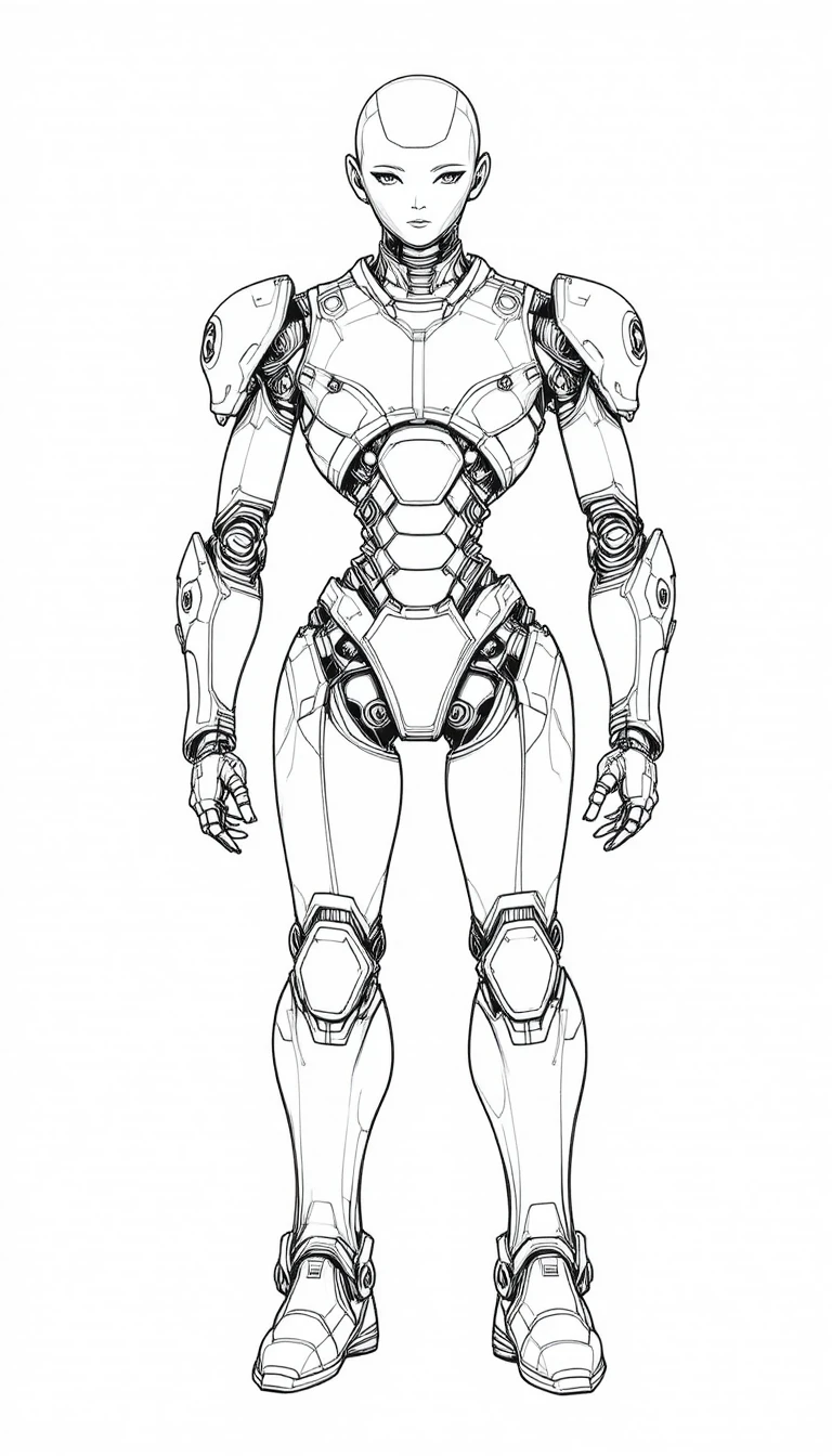 Esboço de corpo inteiro de um robô humanoide em fundo branco