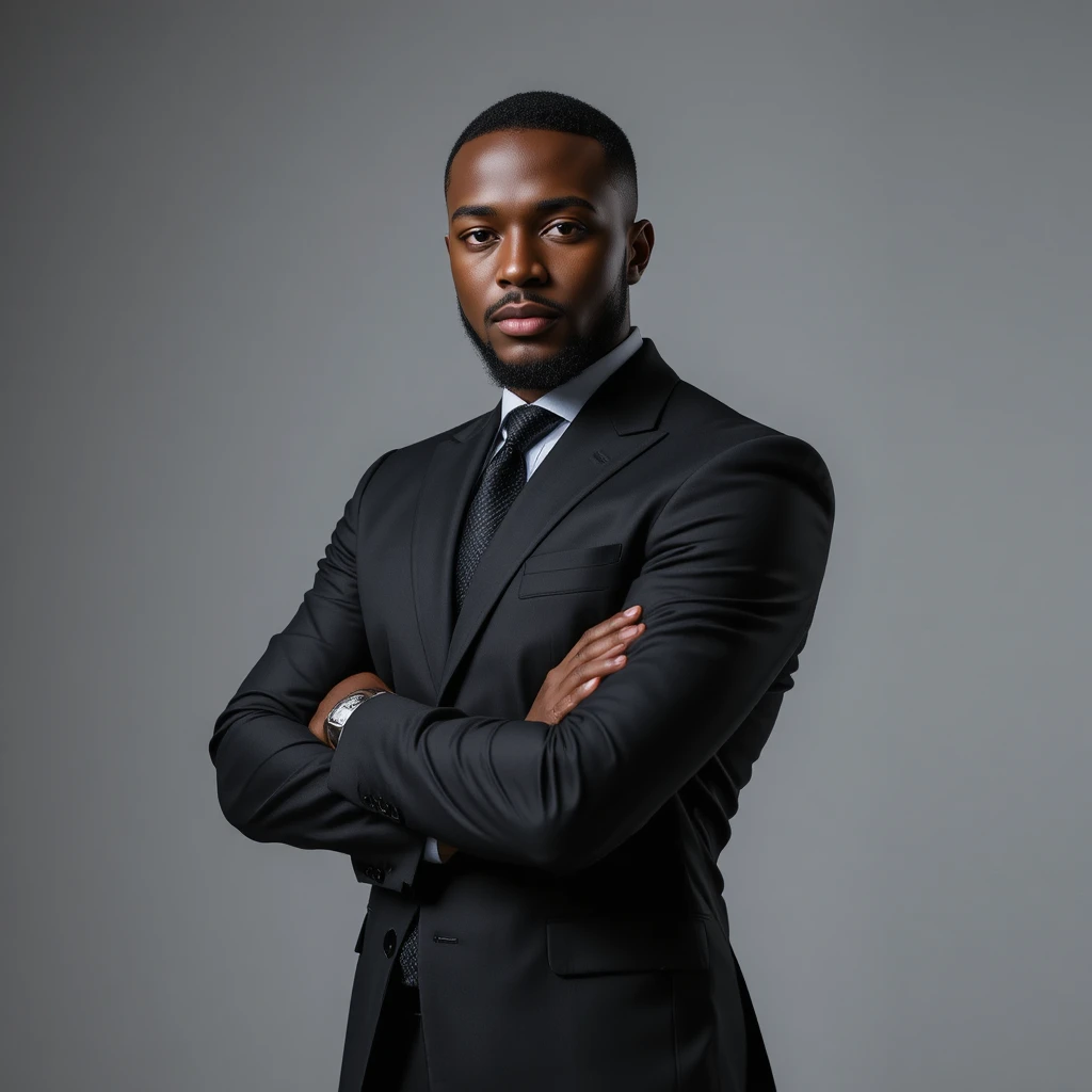 Homem nigeriano confiante em pose de retrato corporativo no estúdio