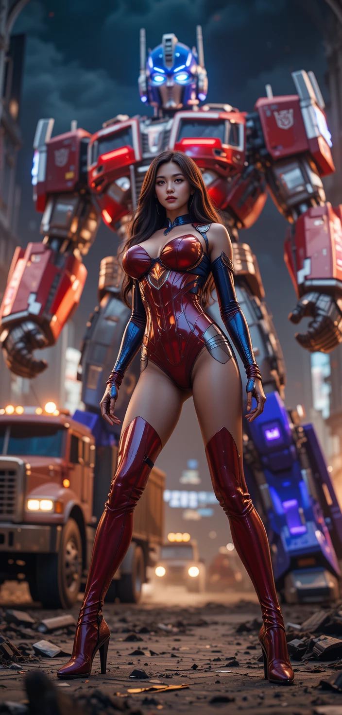 Mujer de Hong Kong con armadura de ciencia ficción y pose segura de cuerpo completo