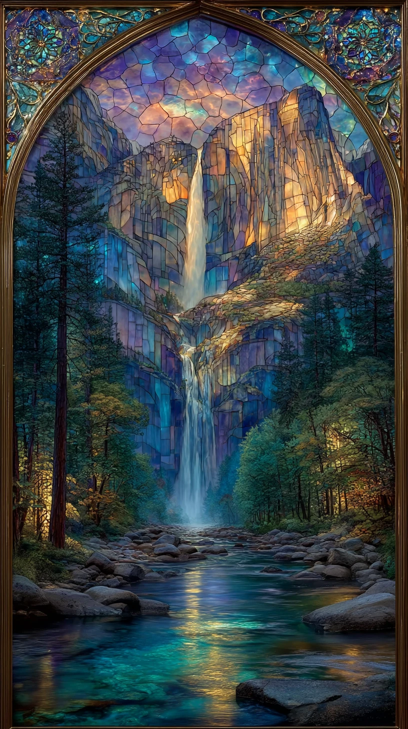 Cascade colorée en vitrail dans une luxuriante forêt tropicale