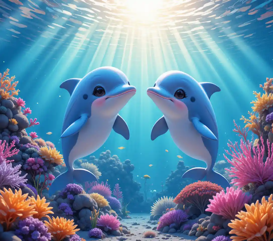 Dauphins enjoués dans un paradis lumineux de coraux sous-marins