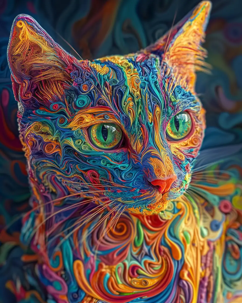 Lebendige 3D-Katzenkunst voller intensiver Emotionen